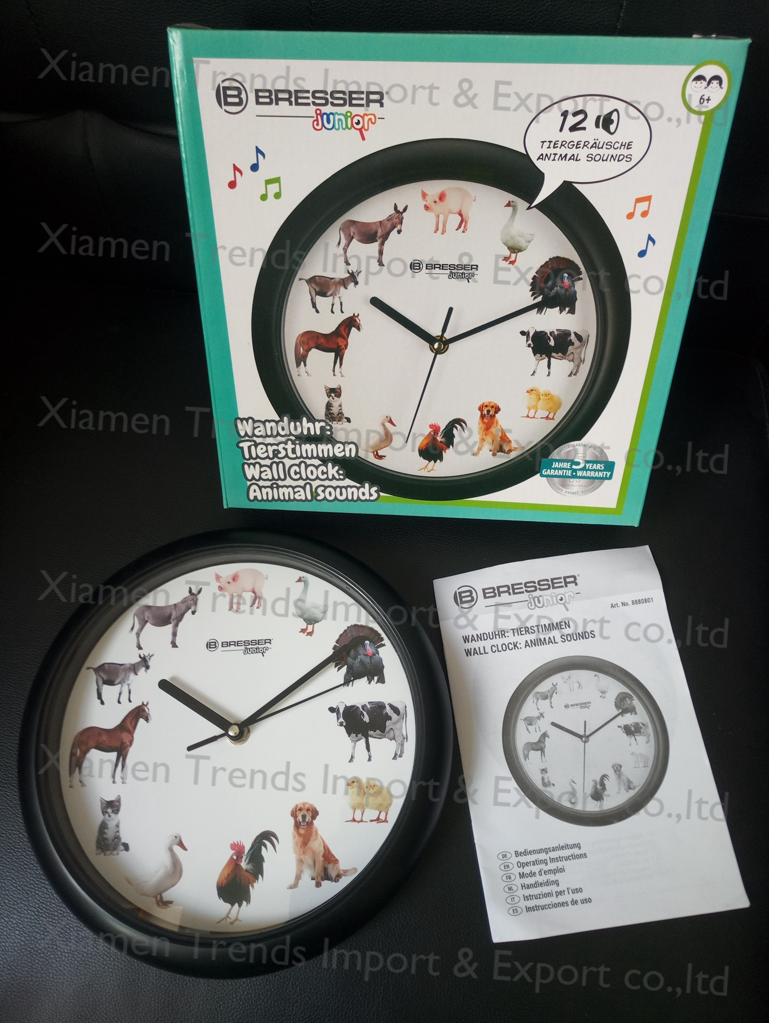 Amoytrendstime Custom Branded 10 12 inch singing birds wildlife farm animals sound wall clocks