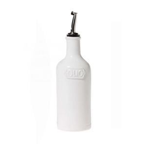 Elegant wholesale Good quality empty stoneware white ceramic Olive Oil Bottle with spout and funnel for oil storaged