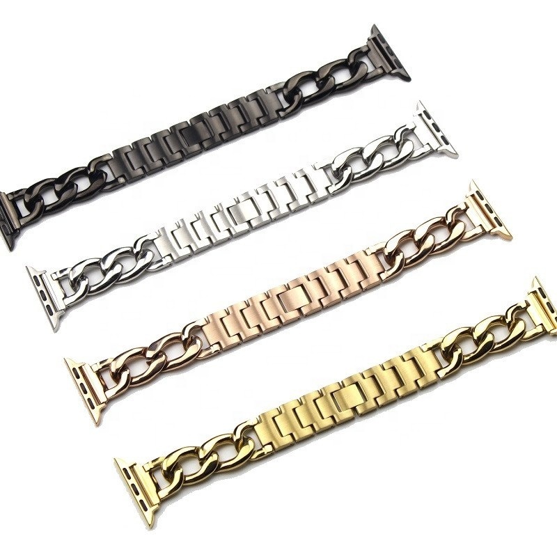 Cowboy Chain Style Stainless Steel Metal Watch Strap Replacement Band For Apple iWatch Series 9 8 7 6 5 SE