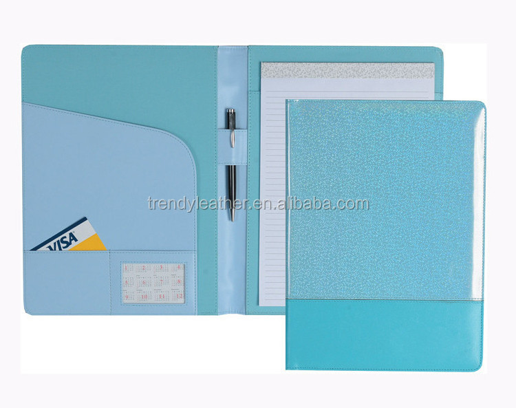 Custom A4 Conference Folder Zippered Folio Case Leather Business Portfolio Organiser Document Bag