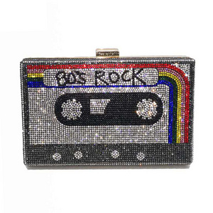 Wholesale Vintage radio Tape Clutch Women Crystal Evening Bags Wedding Party Diamond Box Minaudiere Clutch Purse