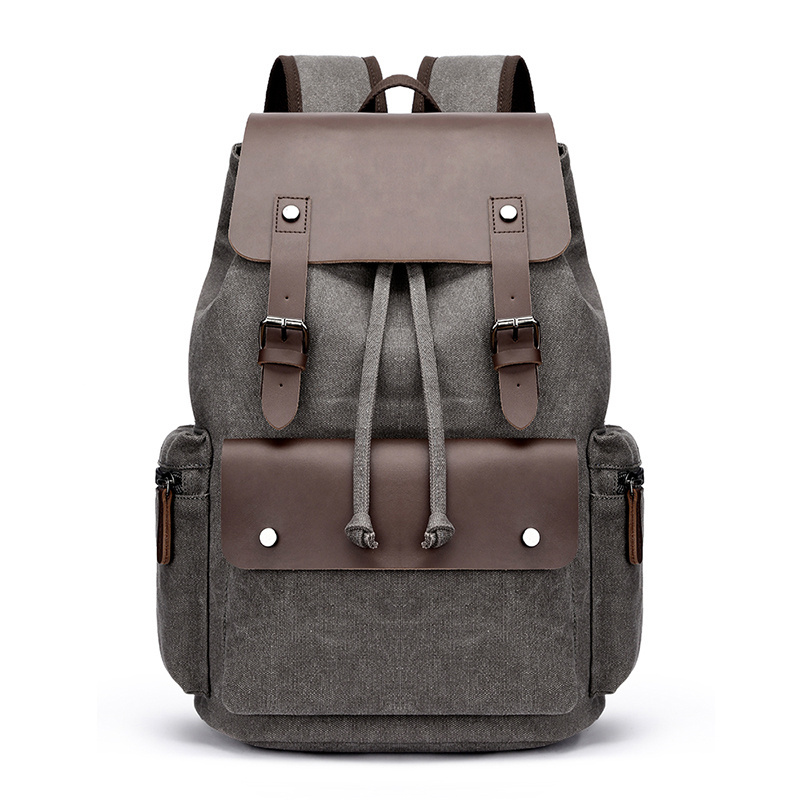 Wholesale Vintage Vegan Retro Custom Logo Printed Mens Book Bag Casual Laptop Drawstring Canvas Leather Bags For Men Backpack