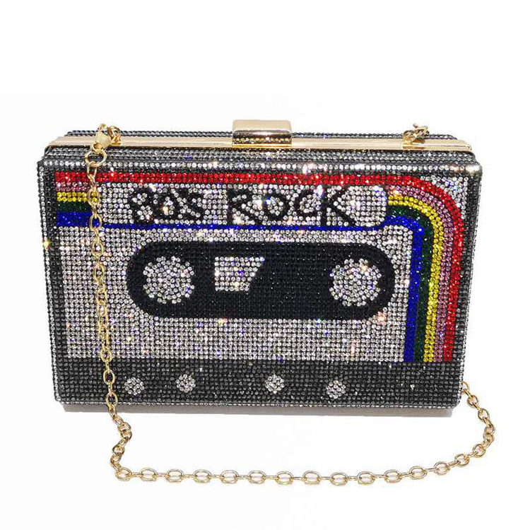 Wholesale Vintage radio Tape Clutch Women Crystal Evening Bags Wedding Party Diamond Box Minaudiere Clutch Purse