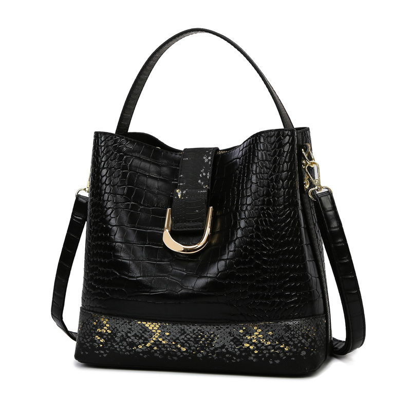 New style wholesale snake skin patten bucket Bag set Big Capacity women casual shoulder bags ladies pu leather handbags