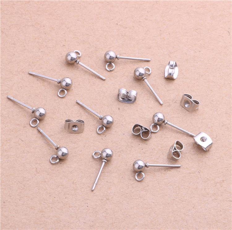 Wholesale cheap bead earring findings high polished stainless steel silver earring component