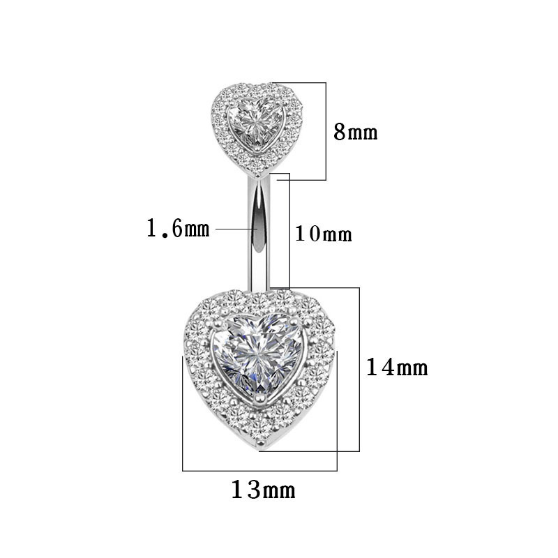 New Heart Zircon Belly Button Rings Stainless Steel Belly Piercing Rings Wholesale Body Jewelry Navel Piercing Jewelry