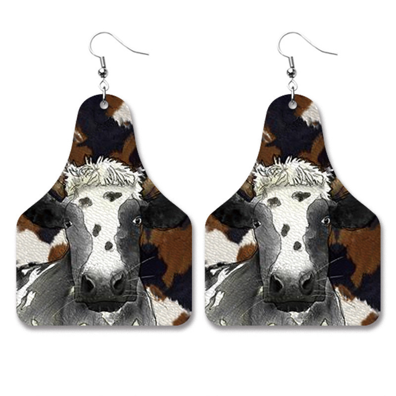 Wholesale Retro Farm Cow Earrings Western Cowboy Jewelry Style Personality Pu Leather Earrings For Women