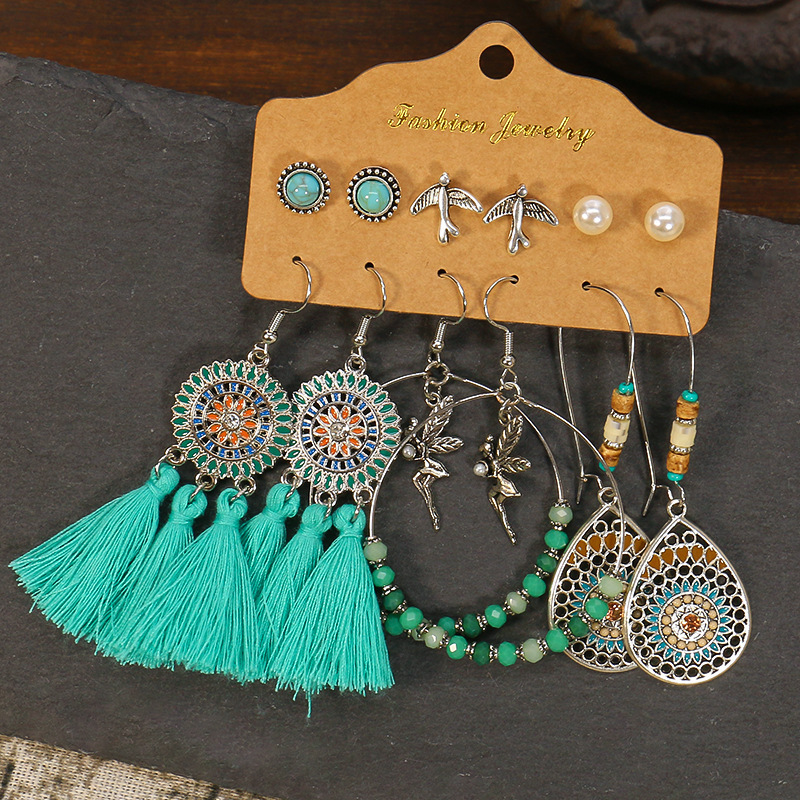 Trendy Ladies Bohemian Earrings Set   6 Pairs Per Cards Wholesale Vintage  Ethnic Women  Boho Chic Jewelry