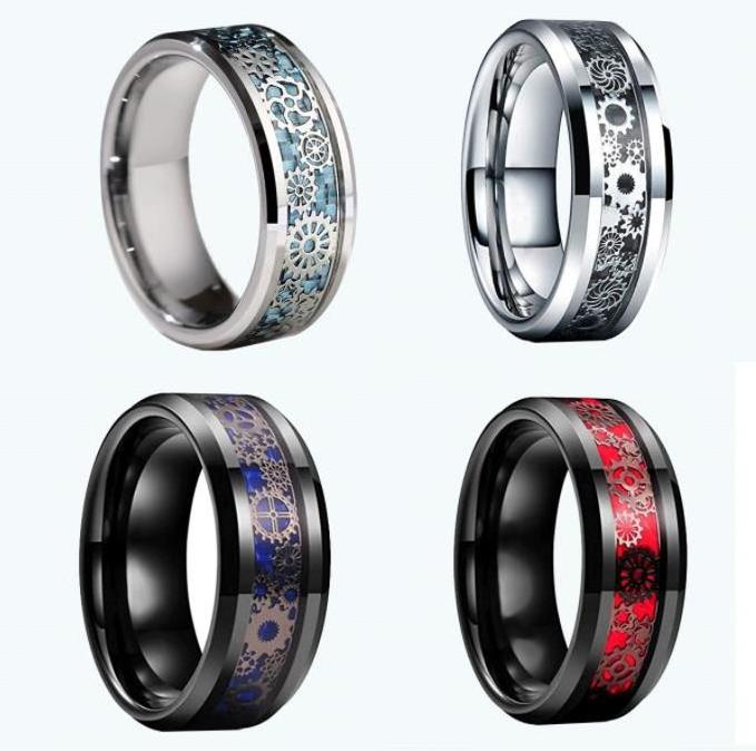 Wholesale Steampunk Gear Ring Jewellery Wheel Blue Black Tungsten Steel Steampunk Ring Jewelry For Men Women