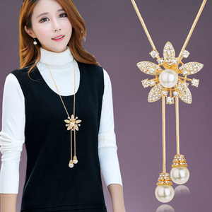 Wholesale 40 Style Long Sweater Chain Crystal  Rhinestone Ballerina Girl Charm Necklace Women Tulip Sunflower Pendant Necklace