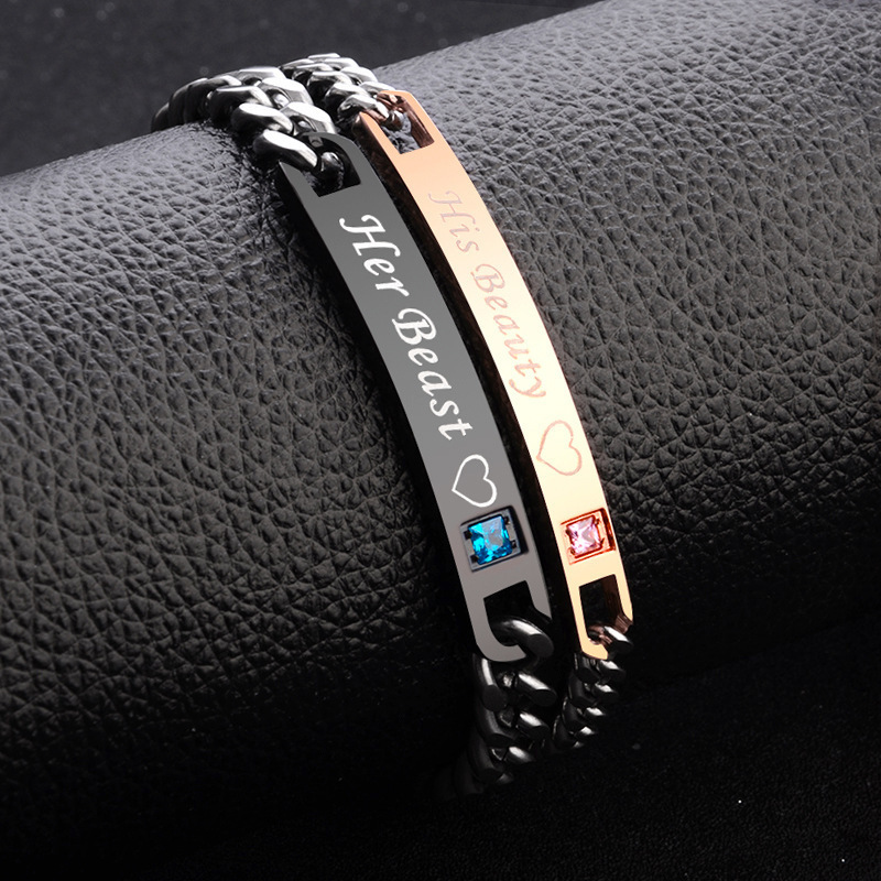 Wholesale His Queen Her King Black Rose Gold Color Jewelry Women's Male Chain Crystal Couple Bracelet for Men Or Women