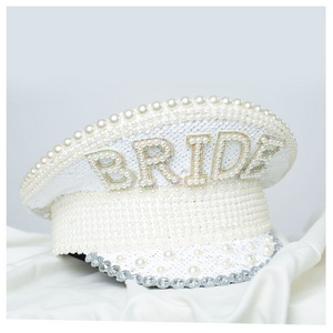 Wholesale Go Party Wedding Pearl Diamond BRIDE Hat Glitter Sequins Rhinestone Captain Hats For Women