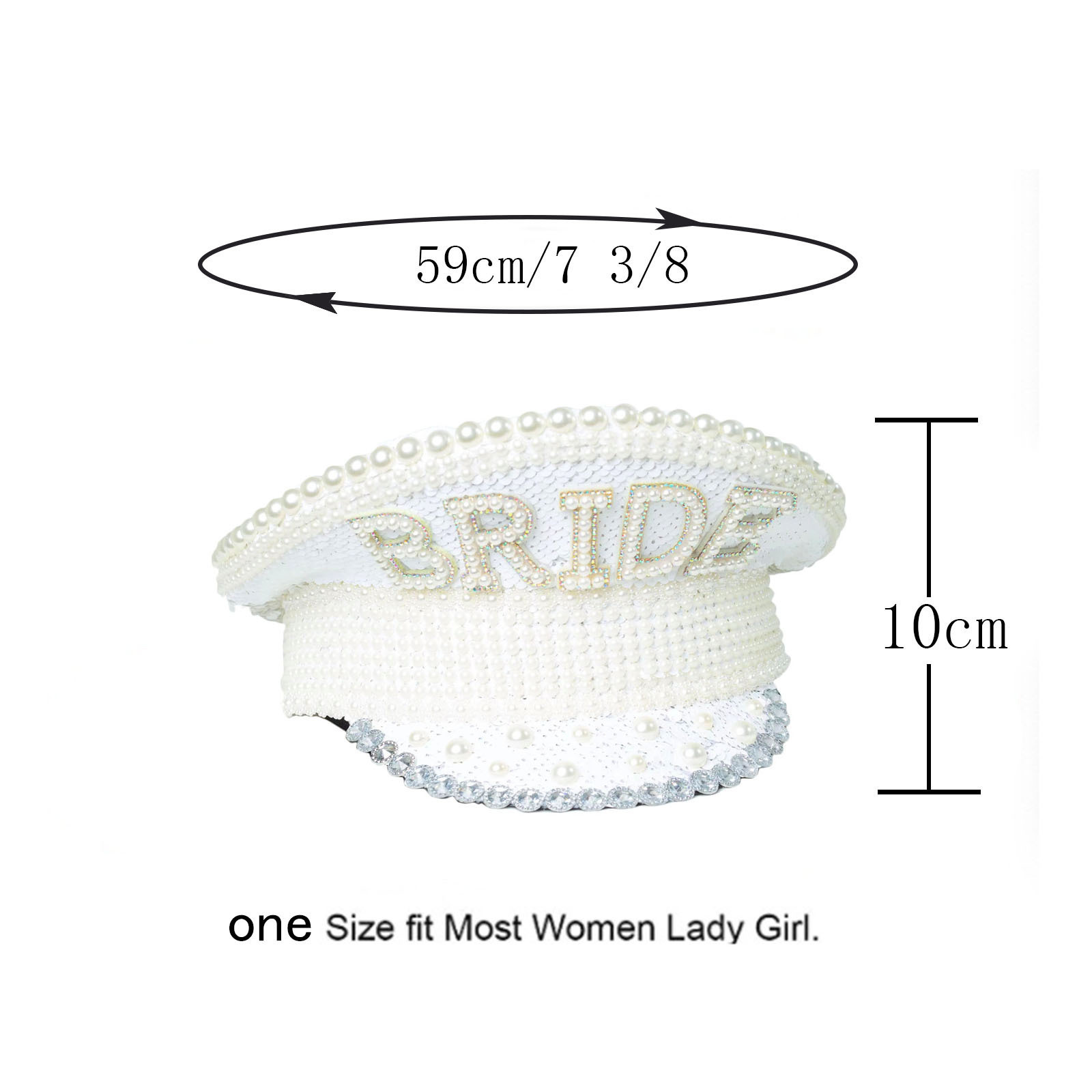 Wholesale Go Party Wedding Pearl Diamond BRIDE Hat Glitter Sequins Rhinestone Captain Hats For Women