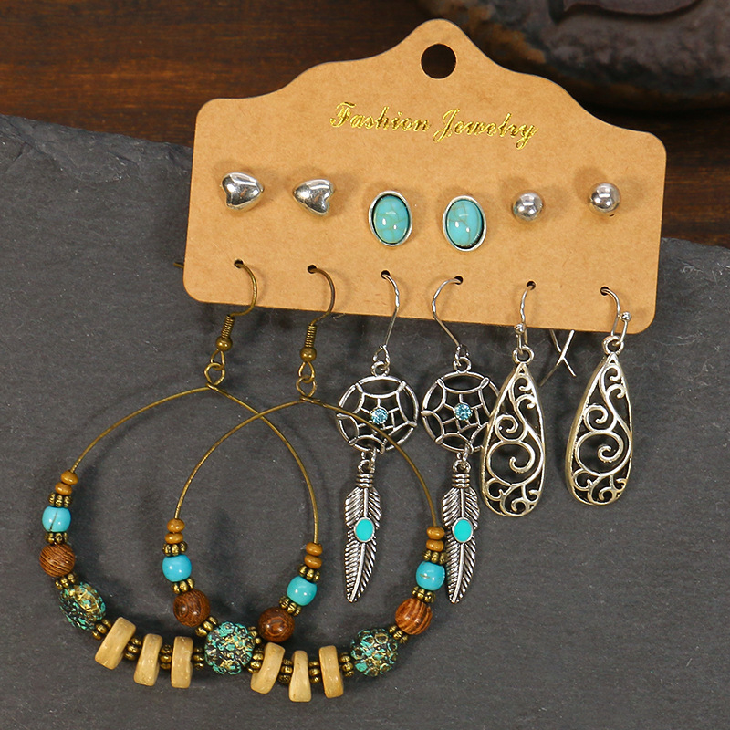 Trendy Ladies Bohemian Earrings Set   6 Pairs Per Cards Wholesale Vintage  Ethnic Women  Boho Chic Jewelry