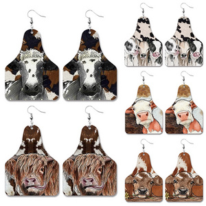 Wholesale Retro Farm Cow Earrings Western Cowboy Jewelry Style Personality Pu Leather Earrings For Women