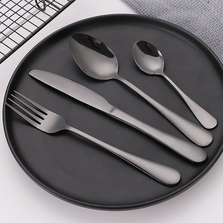 kitchen black metal silver 24 pcs 304 rose matte gold dinner knife spoons and fork cutlery set stainless steel flatware set