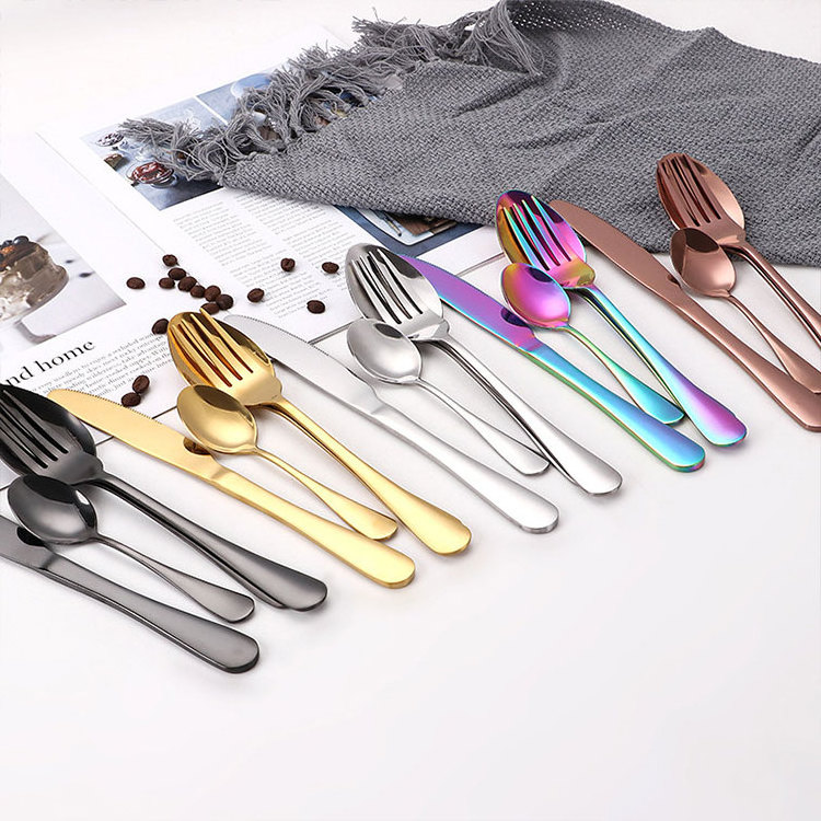 kitchen black metal silver 24 pcs 304 rose matte gold dinner knife spoons and fork cutlery set stainless steel flatware set