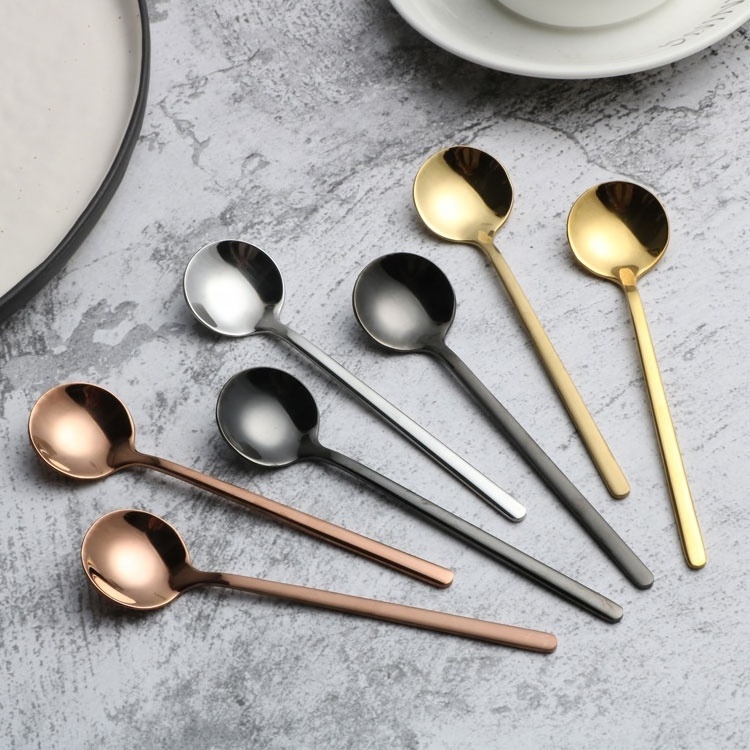 2023 Popular 13cm 15cm 17cm Custom Mini Small Long Handled 304 Stainless Steel Rose Gold Teaspoon Metal Dessert Tea Spoon