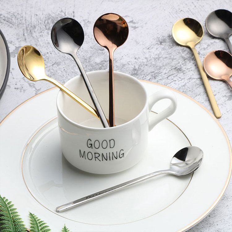 2023 Popular 13cm 15cm 17cm Custom Mini Small Long Handled 304 Stainless Steel Rose Gold Teaspoon Metal Dessert Tea Spoon