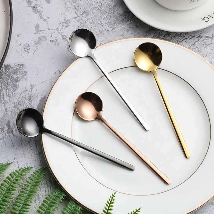 2023 Popular 13cm 15cm 17cm Custom Mini Small Long Handled 304 Stainless Steel Rose Gold Teaspoon Metal Dessert Tea Spoon