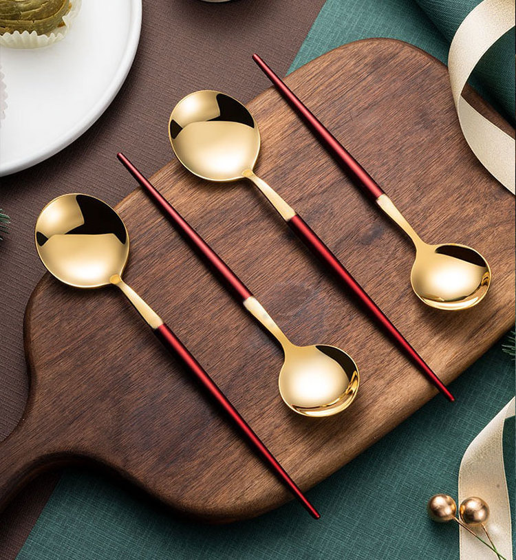 gift wedding tea matte golden spoon rest combo set knife spoon fork set gold cutlery 24 pcs cheap stainless steel cutlery spoon