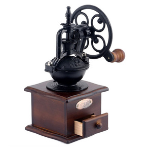 Best Antique manual wood & cast iron coffee grinder hand crank retro coffee grinder mill