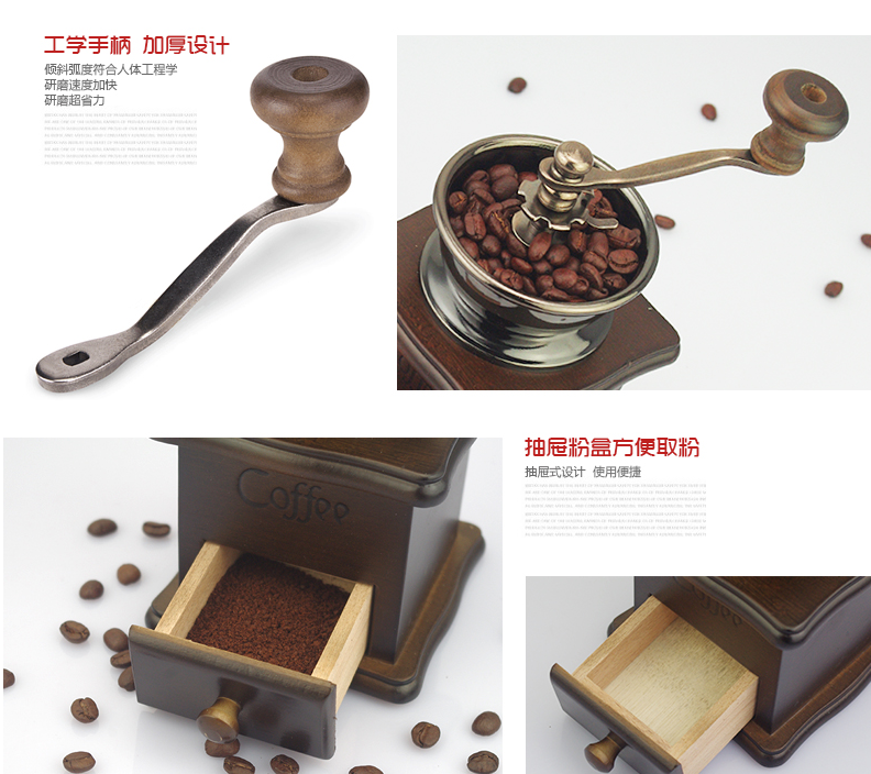 wooden manual antique coffee grinder, Mini Coffee Mill Stand Bowl Antique Hand coffee Grinder