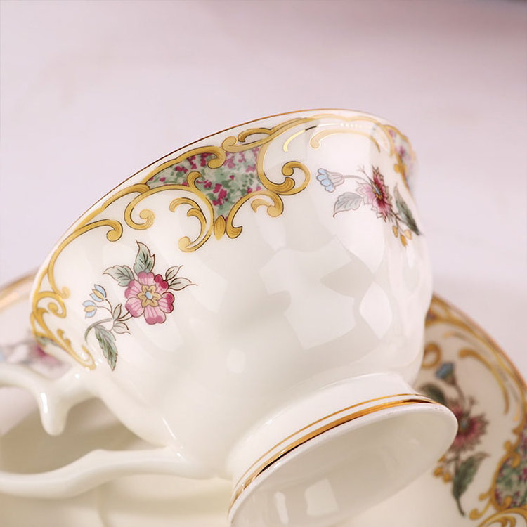 wholesale turkish nordic porcelain european luxury 220ml rose flower fine bone china coffee tea cup and saucer set