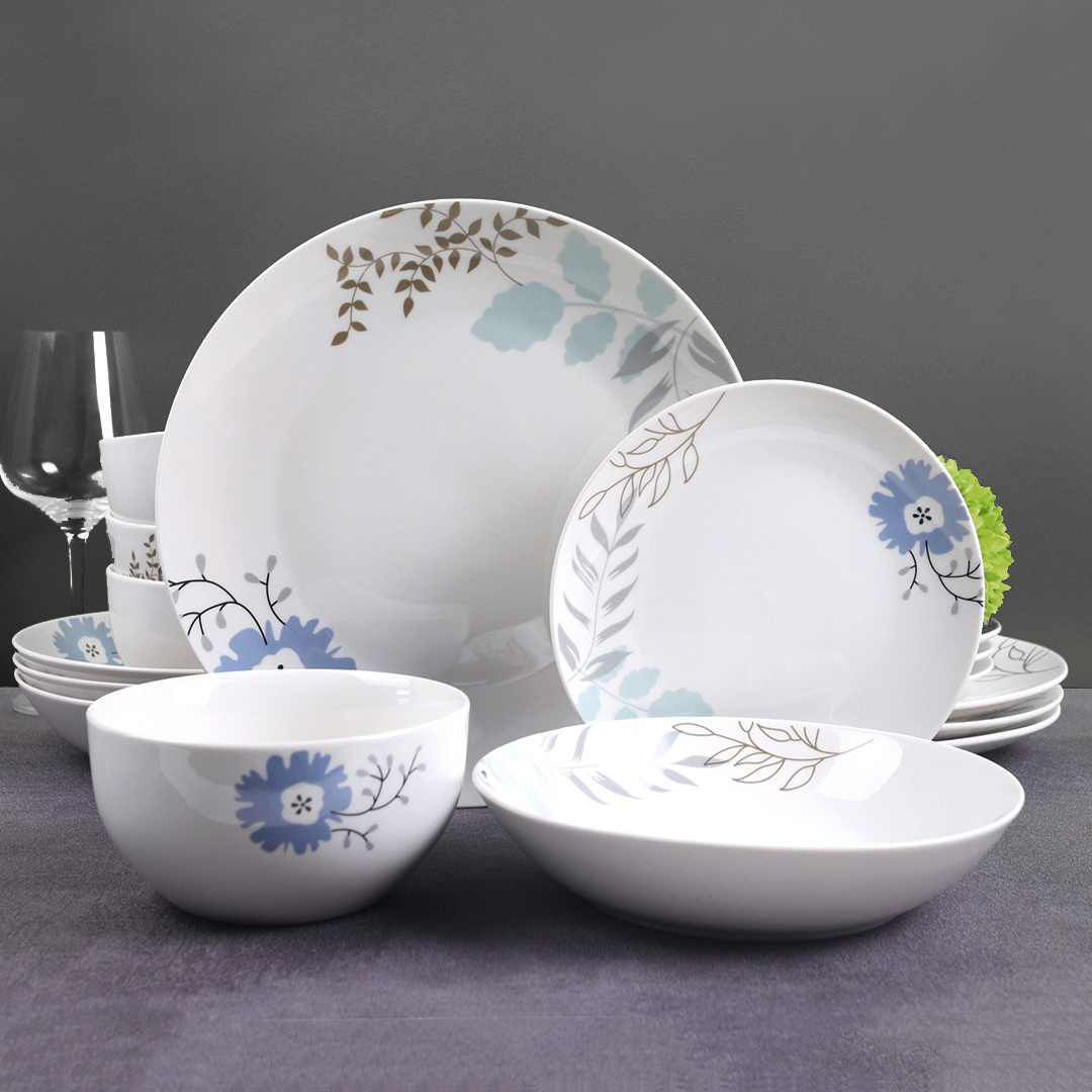 Manufacturer custom nordic elegant ceramic floral fine china restaurant home porcelain dinnerware set for 4 people