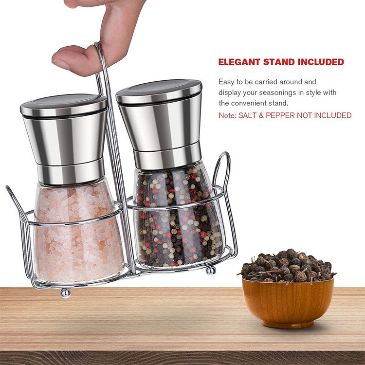 Manual Stainless Steel Spice grinder Salt and Pepper Grinder ,Salt & Pepper Mill with Portable glass bottle