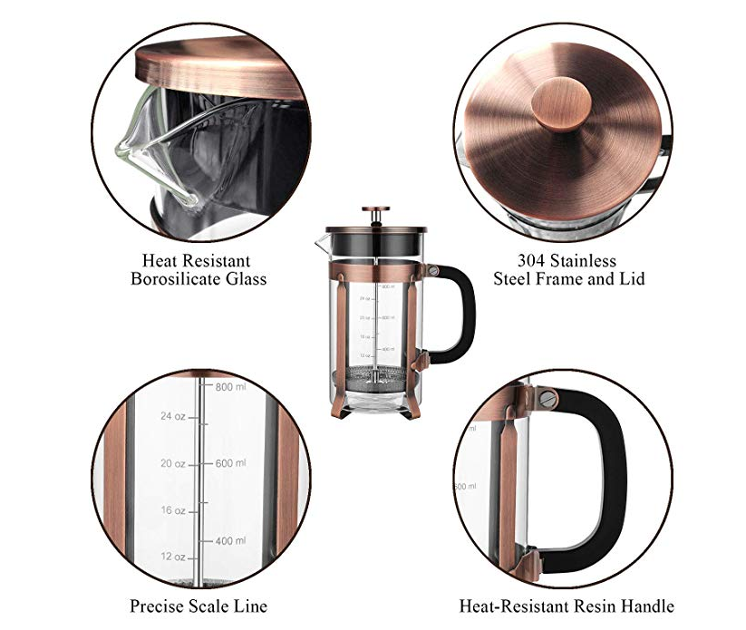 Borosilicate Glass Coffee Tea Maker French Coffee Press with coffee plunger And Filter