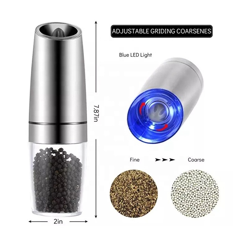 Stainless Steel Grinding Machine Mill Spice Battery Set of 2 in 1 Mill Automatic Gravity Electric Salt and Pepper Grinder