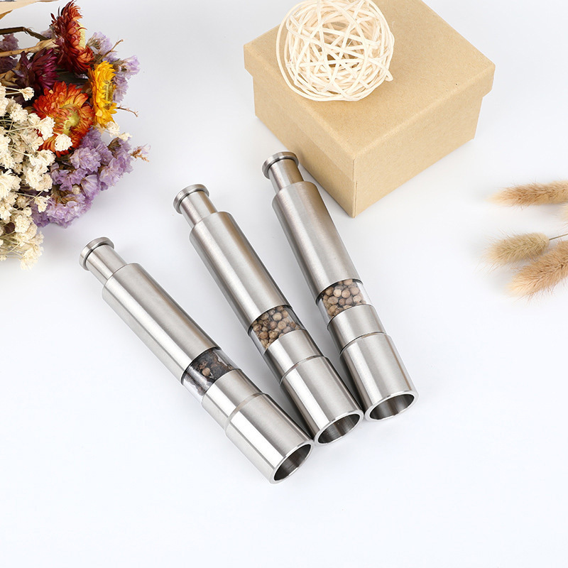 Wholesale kitchen 2 in 1 handmade Hand Grain Chili Spice Shaker Premium Manual Stainless Steel Salt and Pepper Grinder Mill