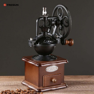 Wholesale Small Portable Mini Steel Burr Antique Cast Iron Hand Crank for Making Mesh Coffee Wooden Manual Coffee Bean Grinder