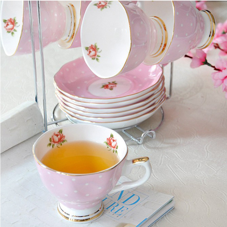 Eco-Friendly Cheap Bone China cup and saucer set, ceramic coffee cups, tea set with tray