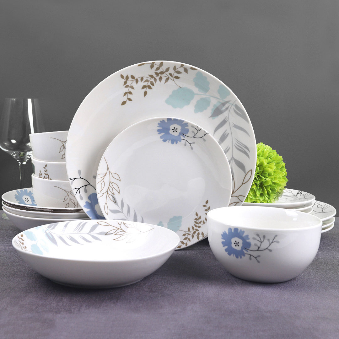 Manufacturer custom nordic elegant ceramic floral fine china restaurant home porcelain dinnerware set for 4 people