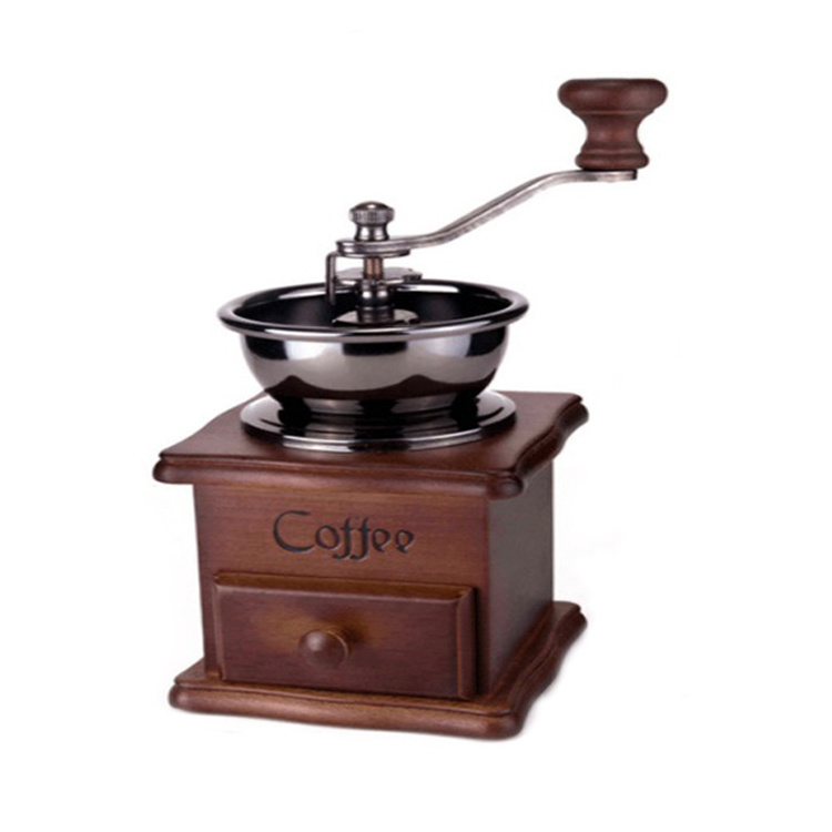 wooden manual antique coffee grinder, Mini Coffee Mill Stand Bowl Antique Hand coffee Grinder