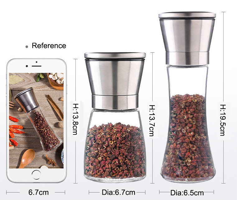 Ceramic Burr Salt Grinder set , Salt and Pepper mill with Stand and Brush