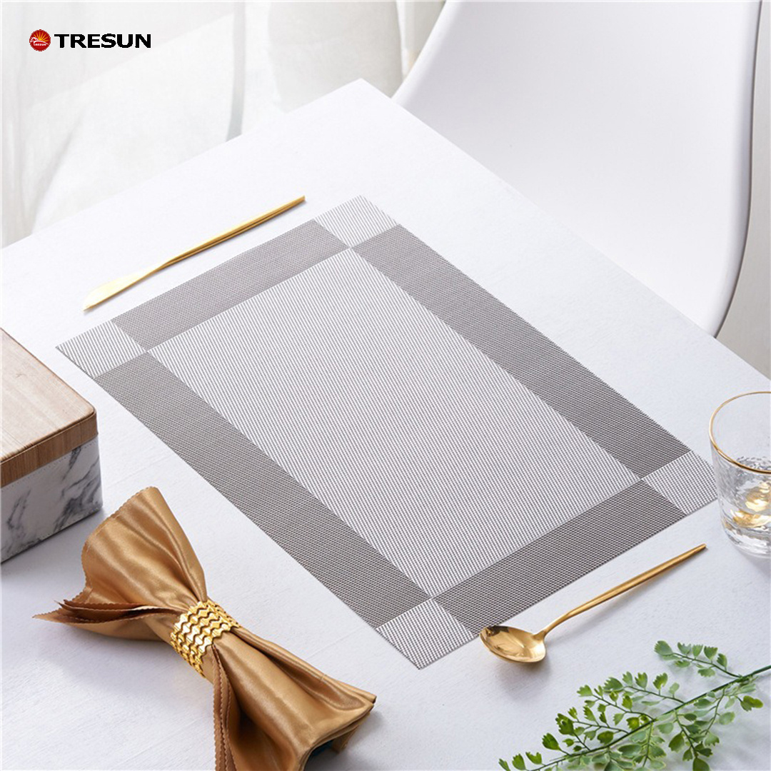 kitchen dinning table tableware place mats oil-proof heat resistant wipeable grey waterproof washable vinyl woven PVC Placemat