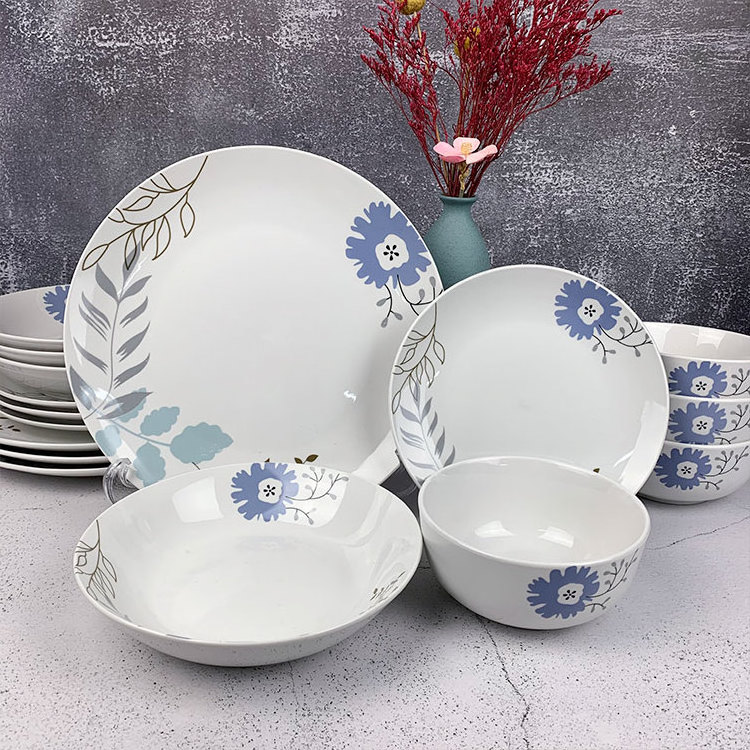 Manufacturer custom nordic elegant ceramic floral fine china restaurant home porcelain dinnerware set for 4 people