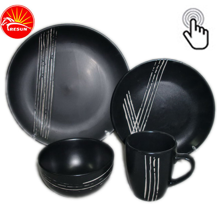 European Italian cheap stock new design living art ceramic Hotelware set with plate bowl