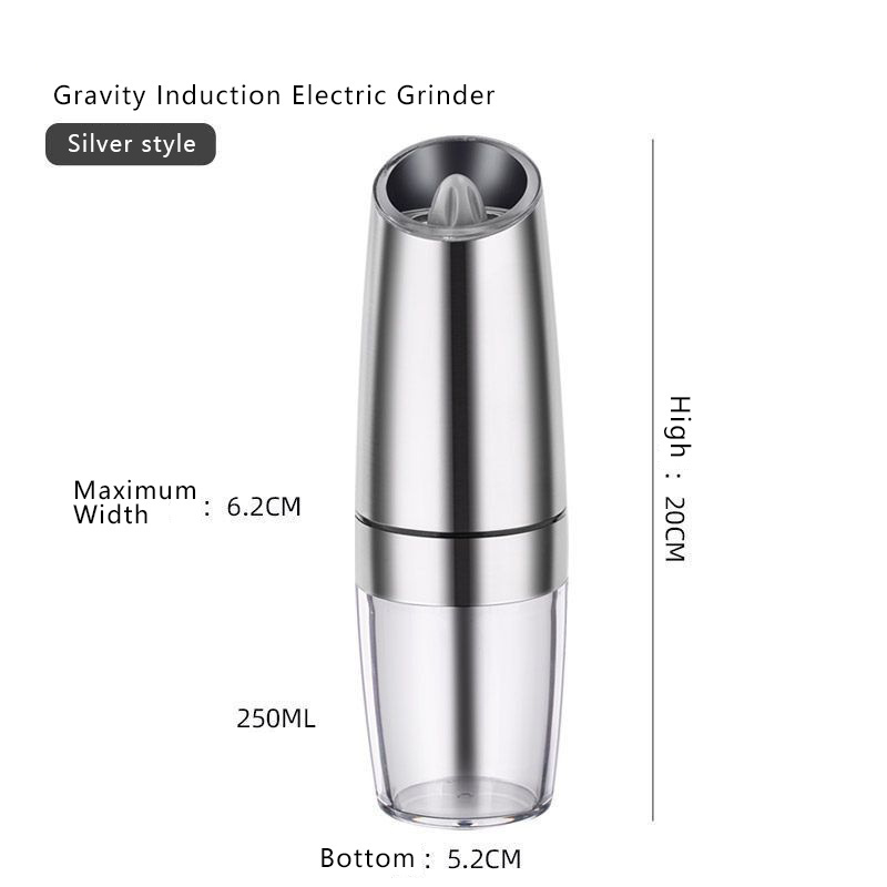 silver battery powered with LED light automatic operation stainless steel gravity electric mill pepper and salt grinder set