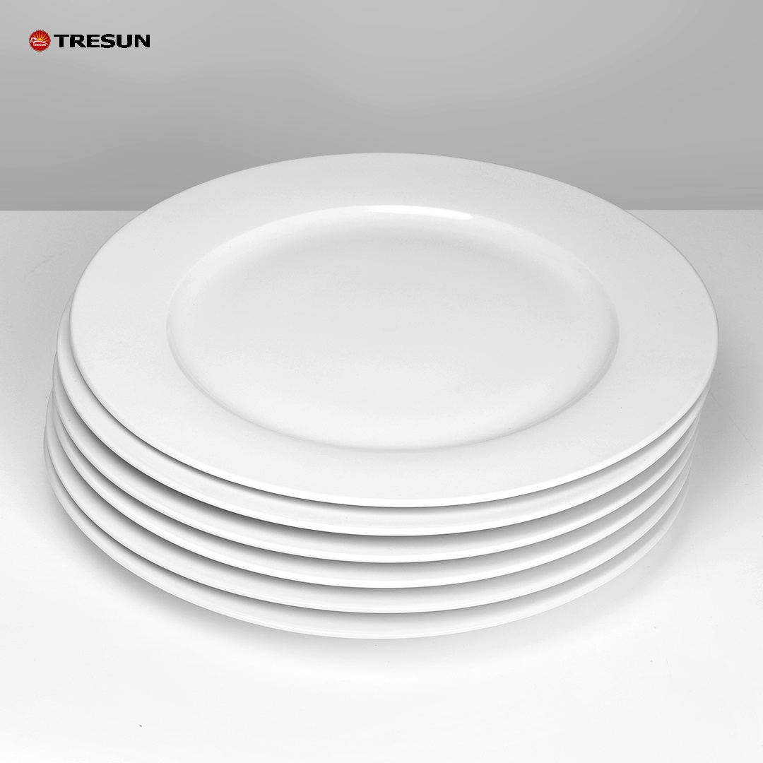 bulk cheap price flat plat en dishes 10.5 inch large pure White hotel Round Ceramic Porcelain Dinner Plates Set for Restaurant