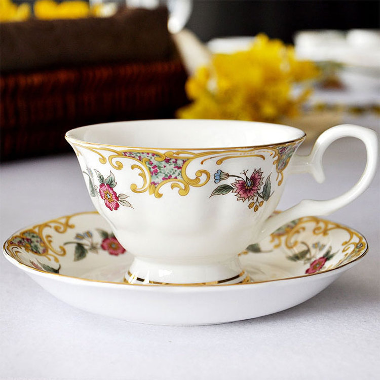 wholesale turkish nordic porcelain european luxury 220ml rose flower fine bone china coffee tea cup and saucer set