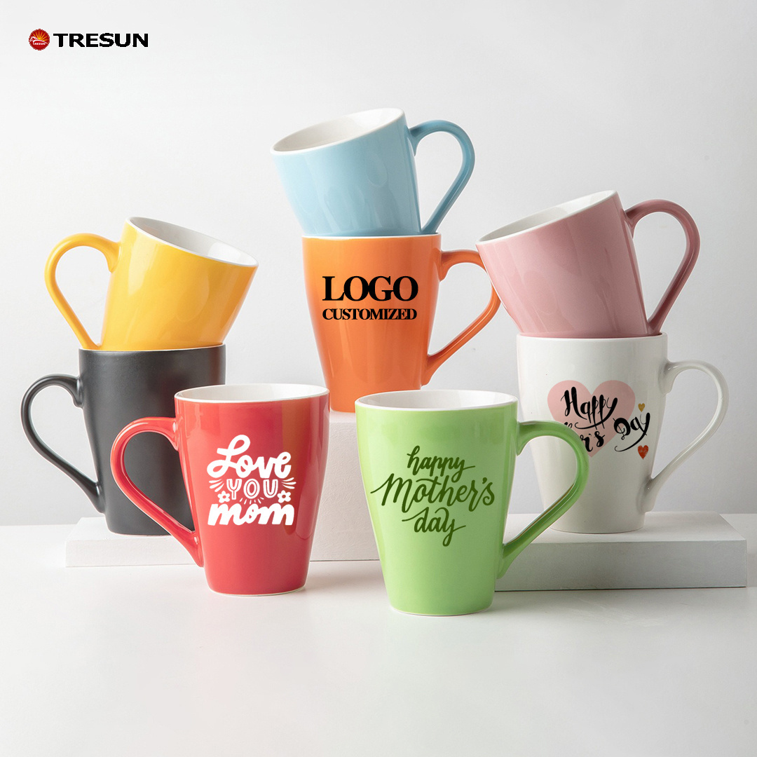 dishwasher oven microwave safe  350 ml 12 oz tall colorful logo custom personalized coffee ceramic porcelain mug cup for juice