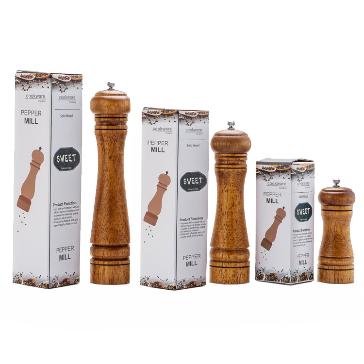 8 inch manual kitchen BBQ oak salt pepper grinder wood/spice wood grinder/wood crank spice grinder