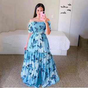 Wholesale Women Elegant Sexy Summer Women's Maxi Dresses One-shoulder Floral Dress Casual Girls Dresses