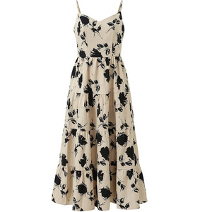 Women's Casual V-Neck Sleeveless Print Spaghetti Straps design oem Customizable Loose Swing Dress