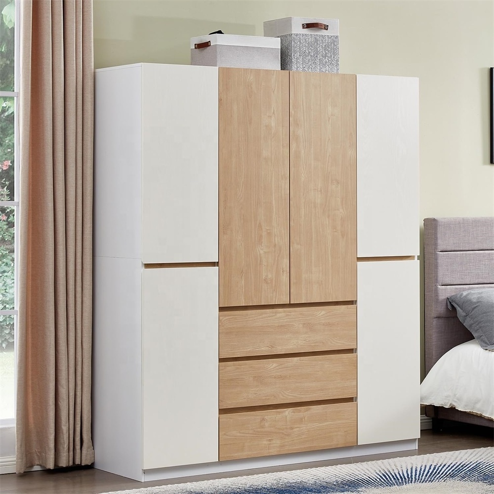 Modern 4 Door 3 Drawers Armoire Storage Corner Cabinet For High Storage Capacity Wooden Bedroom Armoire With Hanging Rod