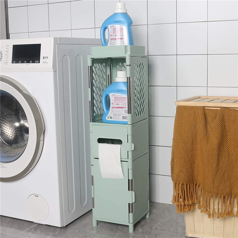 Small Bathroom Corner Cabinet / Tissue Storage Rack / Narrow Sink Storage Rack with Door and Shelf